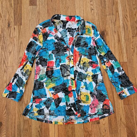 Ali Miles Womens Knit Abstract Multicolor Print Button-Down Tunic Top Sz L Artsy - Picture 12 of 12